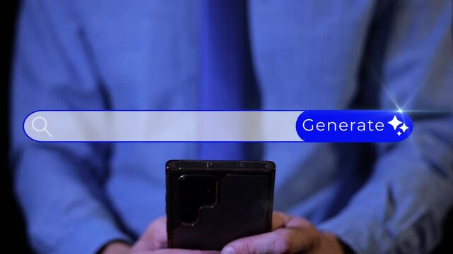 Animation of business man using generative AI for developing a working strategy empty copy space for string text