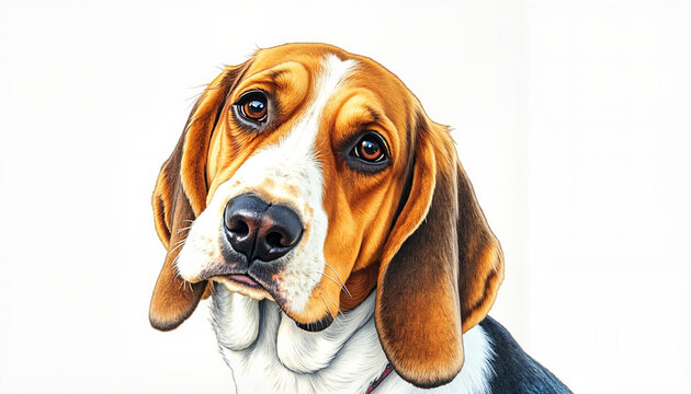 Beagle dog portrait looking at the viewer against white background  