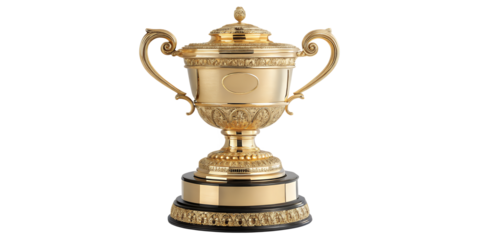 Golden Trophy of Glory: A gleaming golden trophy stands majestically, a symbol of triumph and excellence. With intricate details and an air of prestige, it embodies the pinnacle of achievement.