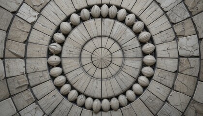 Naklejka premium Circular marble mosaic design featuring smooth stones indoor space decorative art modern aesthetic top-down view creative pattern inspiration
