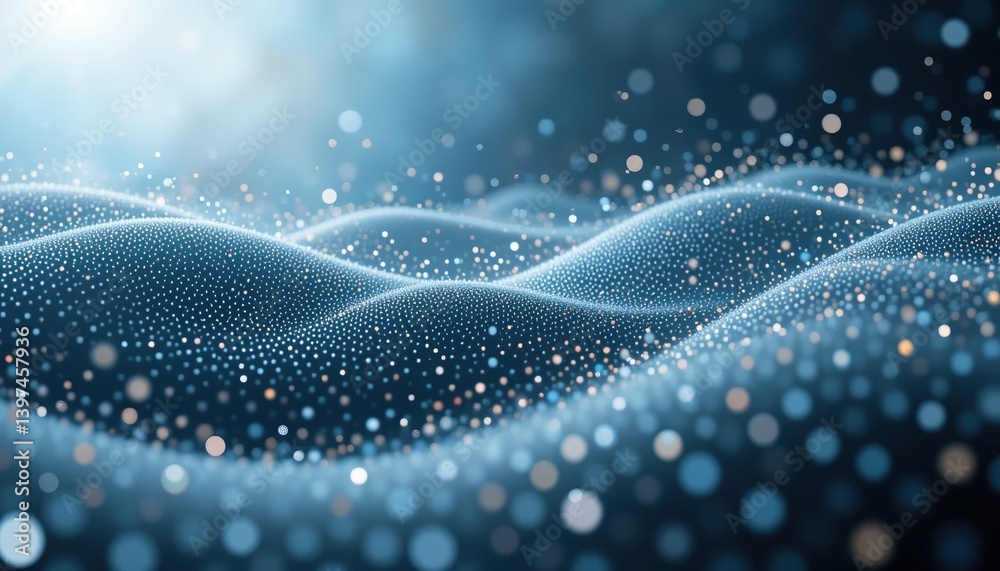 Poster dynamic visualization of abstract particles flowing over a flowing surface digital realm 3d render e