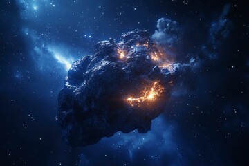 Fototapeta premium Dramatic Asteroid in Deep Space with Glowing Elements and Starry Background