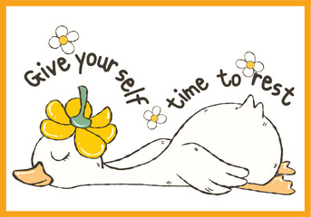 Give your self time to rest, Retro Goose, Groovy Goose Aesthetic, Funny goose Trendy, Meme Design, Summer Groovy goose, 