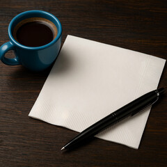 Blue Cup of Coffee with Blank Napkins for Writing 