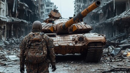 A man in a military uniform stands in front of a large tank