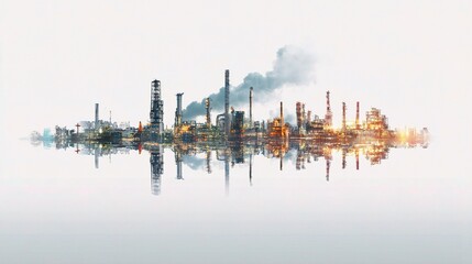 Naklejka premium Industrial Plant Landscape with Oil Industry Elements and Reflections