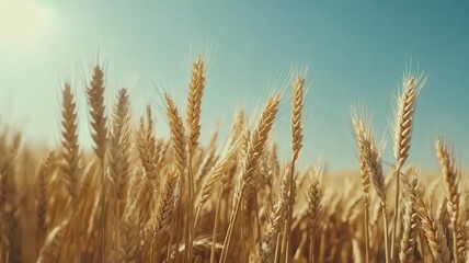 Fototapeta premium Vibrant Golden Wheat Field Under Blue Sky Agriculture and Harvest Concept