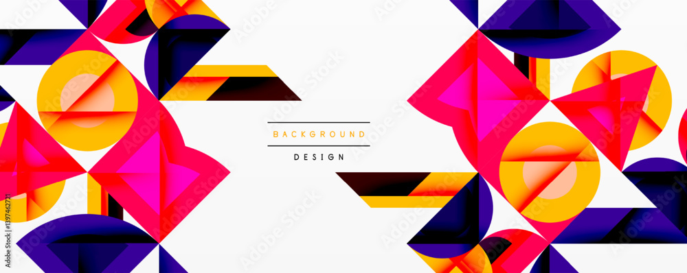Aufkleber abstract geometric composition. vivid shapes overlap, creating dynamic visual effect. yellow, purple