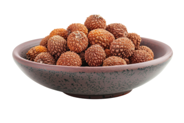 Contemporary Display: Dried Lychee Presented in a Stylish Ceramic Dish Isolated On Transparent Background