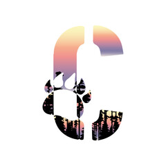 Bear's paw on forest silhouette. Family monogram, letter C on white background