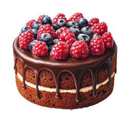 Delicious chocolate cake with berries kitchen food isolated on transparent background, png