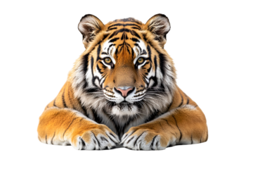 Majestic tiger portrait with intense gaze and striking orange fur pattern