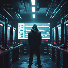 Step into a high-tech hacker workspace designed for cinematic projects, digital content creation, and futuristic design needs. This realistic hacker scene features a dark and moody environment,