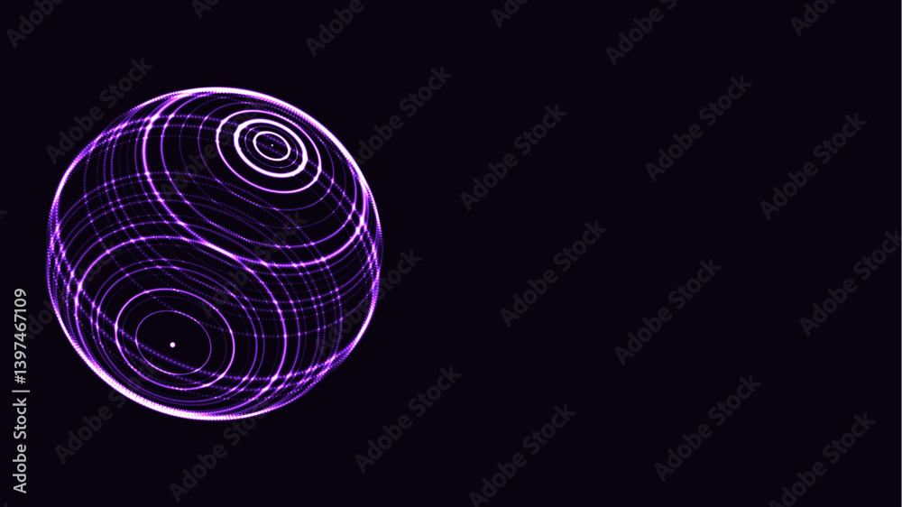 Wall mural vector futuristic purple sphere of particles and lines. network connection big data. abstract techno