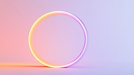 Abstract Neon Circle Minimalist Design, Glowing Light Ring on Pastel Background