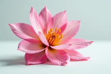 Fototapeta premium A delicate and colorful flower in full bloom on a plain surface, white, petals
