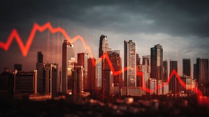 Fototapeta premium Crisis in Real Estate Market Illustrated with Red Downward Trend