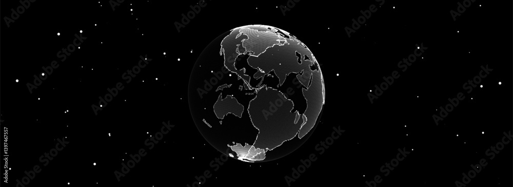Poster virtual planet earth with particles and lines. network connection big data. vector abstract technolo