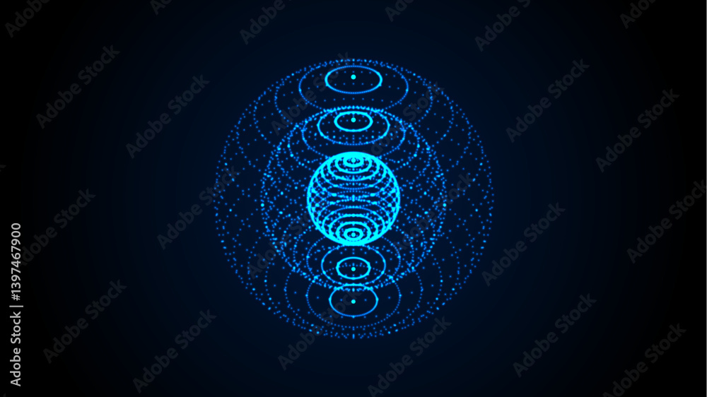 Wall mural vector futuristic blue sphere of particles and lines. network connection big data. abstract technolo