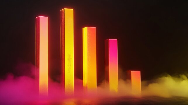 Neon Glowing Columns in Smoky Atmosphere: Abstract Digital Art