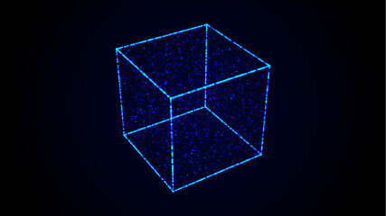 Distorted wireframe cubes from different sides. Vector abstract geometric 3D objects. Technology block chain network connection. Big data visualization.