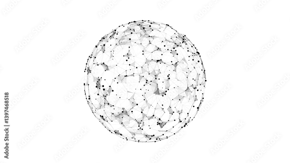 Poster vector futuristic white sphere of particles and lines. network connection big data. abstract technol