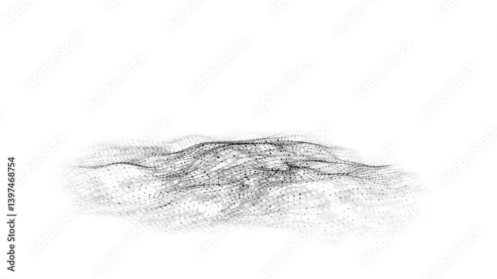 Poster abstract technology wave of particles. big data visualization. vector dark background with motion do