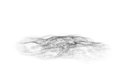 Abstract technology wave of particles. Big data visualization. Vector dark background with motion dots and lines. Artificial intelligence.