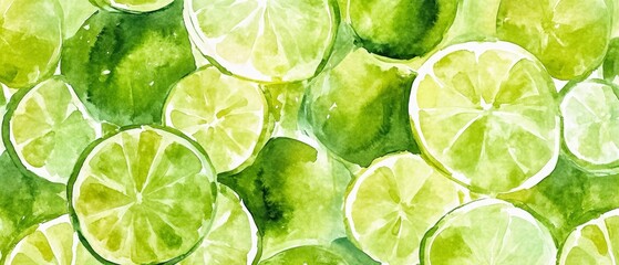 A painting of green lime slices with a watercolor effect