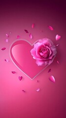 A beautiful pink rose blooming inside a loving heart shape