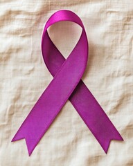 Purple Awareness Ribbon Symbol on Fabric Background for Health Campaigns