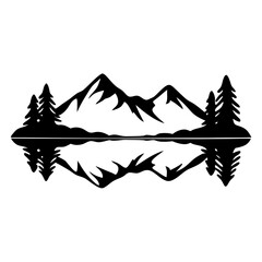 Serene Mountain Lake Reflection Nature Landscape Graphic Art Illustration