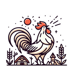 Crowing Rooster with Farm Vector Art