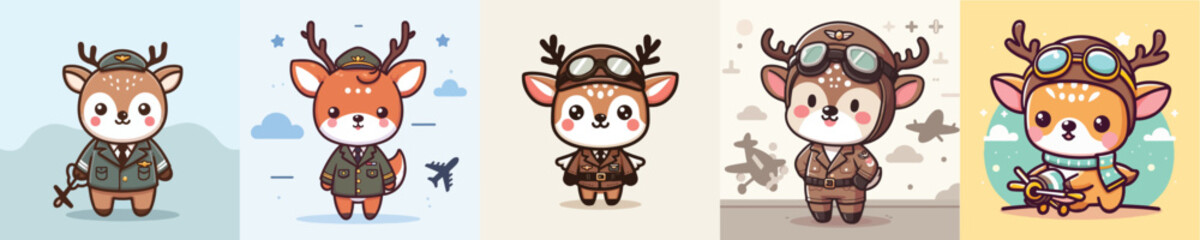cute deer vector in pilot costume