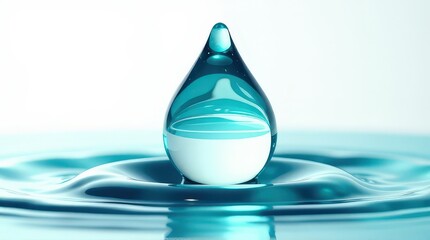 Captivating aqua drop splash with rippling blue water waves. Ecology Logo . Symbol of nature conservation. Recyclable