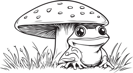 Naklejka premium Cute toadstool mushroom a nature and frog