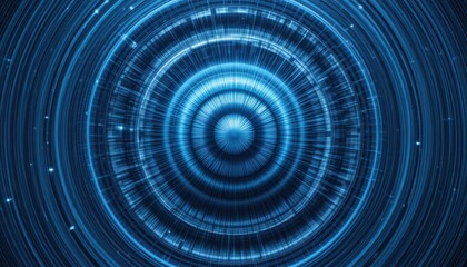 Dynamic light patterns creating circular waves digital abstract art blue color palette 3d visualization futuristic concept