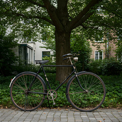 Fototapeta premium Vintage Bicycle Parked Under Tree