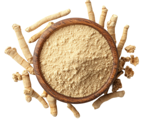 Ashwagandha in the kitchen natural herbal health benefits isolated on transparent background, png