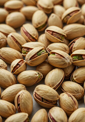 Pile of pistachios, some cracked open, showing the rich colors of the nuts.