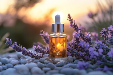 glass bottle skincare with natural elements