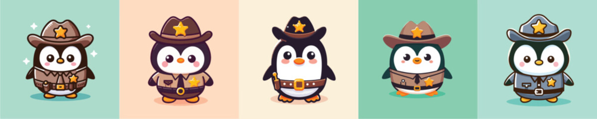 cute penguin vector in sheriff costume