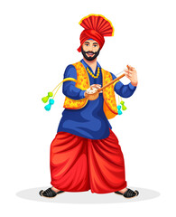 A Bhangra Dancer performing a step with Ektara Tumbi