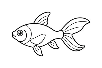 A line art drawing of a small goldfish with flowing fins.eps