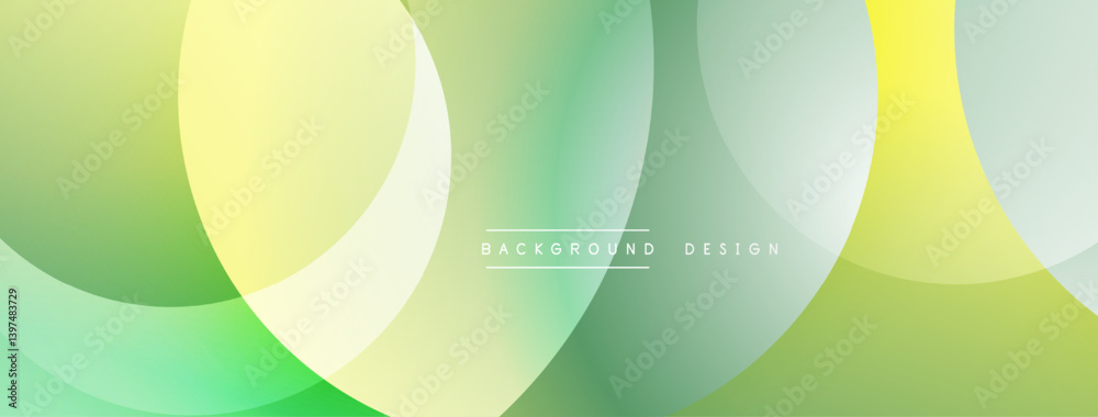 Poster Abstract background features overlapping circles. Soft green, yellow hues create smooth gradient. Minimalist design suitable for digital projects, presentations.