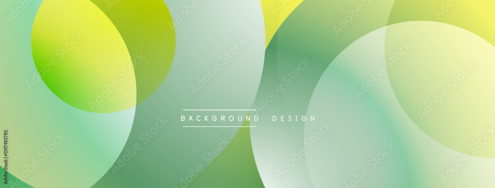 Poster Abstract background features overlapping circles. Colors range from vibrant yellow, lime green to soft teal. Modern design evokes freshness, simplicity. Smooth gradients create depth.