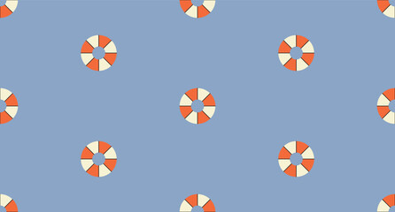 Seamless horizontal pattern with cute hand-drawn lifebuoys. A vector doodle summer repeat pattern perfect for decoration, prints, fabric, wrapping paper, wallpapers, and web backgrounds.