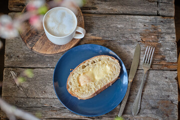 Homemade sandwich with egg in the middle and cheese. 