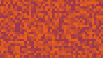 Red and orange squares create a pixelated texture