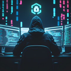 Step into a high-tech hacker workspace designed for cinematic projects, digital content creation, and futuristic design needs. This realistic hacker scene features a dark and moody environment,